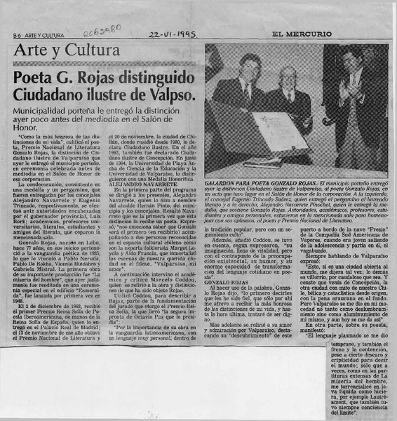 Poeta G. Rojas distinguido ciudadano ilustre de Valpso.  [artículo].