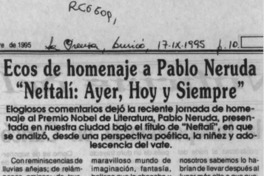 Ecos de homenaje a Pablo Neruda "Neftalí, ayer, hoy y siempre"  [artículo] Pepita.