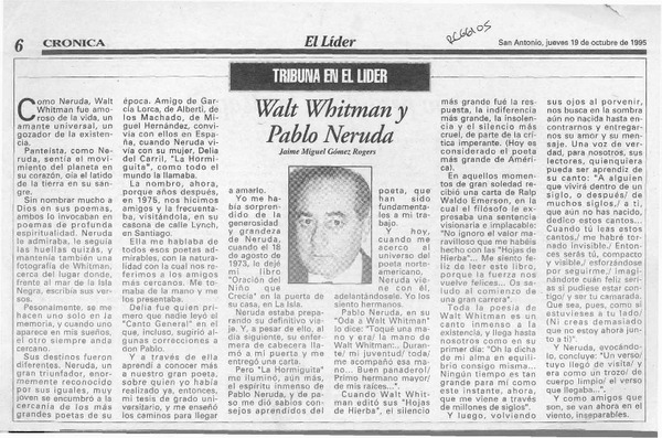 Walt Whitman y Pablo Neruda  [artículo] Jaime Miguel Gómez Rogers.