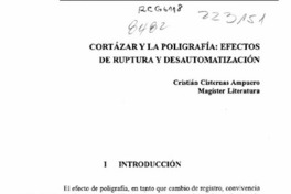 Cortázar y la poligrafía, efectos de ruptura y desautomatización  [artículo] Cristián Cisternas Ampuero.