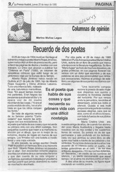 Recuerdo de dos poetas  [artículo] Marino Muñoz Lagos.