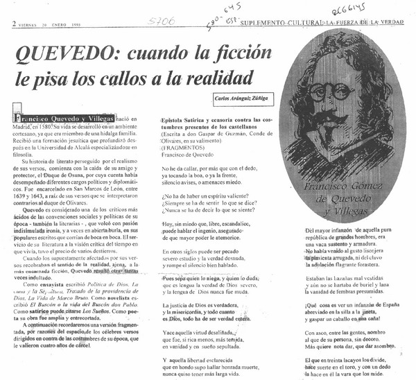 Quevedo, cuando la ficción le pisa los callos a la realidad  [artículo] Carlos Aránguiz Zúñiga.