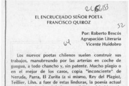 El encrucijado señor poeta Francisco Quiroz  [arTículo] Roberto Bescós.