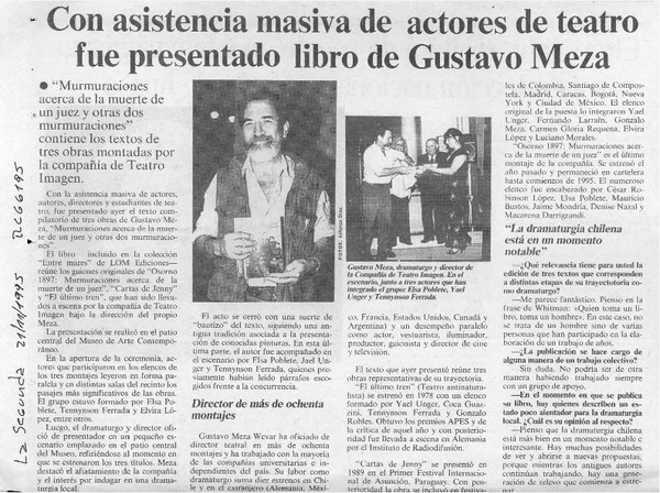 Con asistencia masiva de actores de teatro fue presentado libro de Gustavo Meza  [artículo].