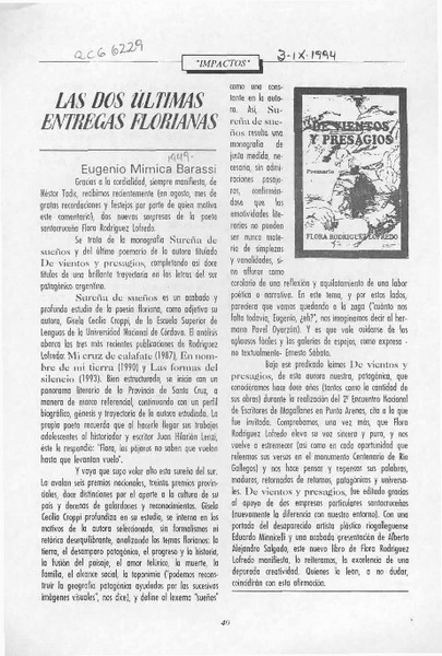 Las dos últimas entregas florianas  [artículo] Eugenio Mimica Barassi.