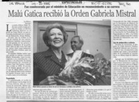 Malú Gatica recibió la Orden Gabriela Mistral  [artículo].