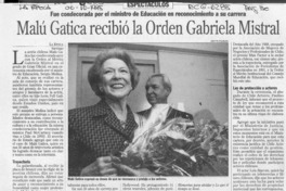 Malú Gatica recibió la Orden Gabriela Mistral  [artículo].