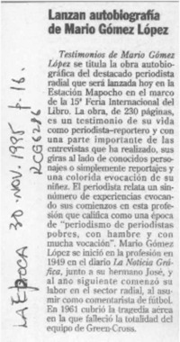 Lanzan autobiografía de Mario Gómez López  [artículo].