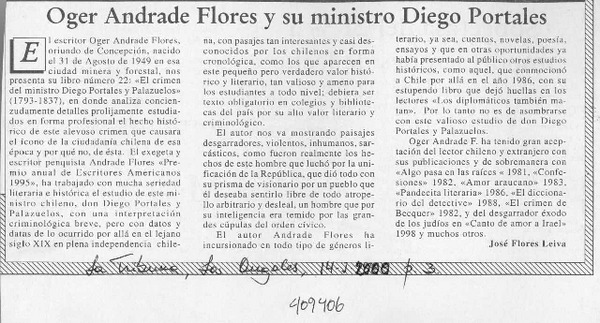 Oger Andrade Flores y su ministro Diego Portales  [artículo] José Luis Flores Leiva