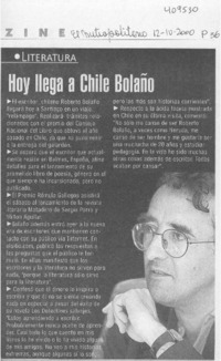 Hoy llega a Chile Bolaño  [artículo]