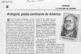 Aránguiz, poeta caminante de América  [artículo] Alberto Carrizo