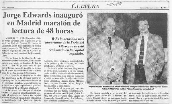 Jorge Edwards inauguró en Madrid maratón de lectura de 48 horas  [artículo]