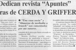 Dedican revista "Apuntes" a obras de Cerda y Griffero  [artículo]