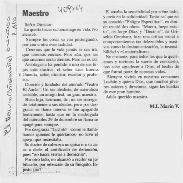 Maestro  [artículo] M. I. Marín V.