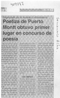 Poetisa de Puerto Montt obtuvo primer lugar en concurso de poesía  [artículo]
