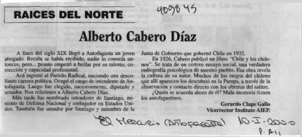 Alberto Cabero Díaz  [artículo] Gerardo Claps Gallo
