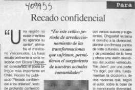 Recado confidencial  [artículo] Alfredo Barría M.