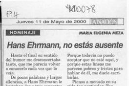 Hans Ehrmann, no estás ausente  [artículo] María Eugenia Meza