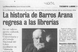 La historia de Barros Arana regresa a las librerías  [artículo] Tomás Vio