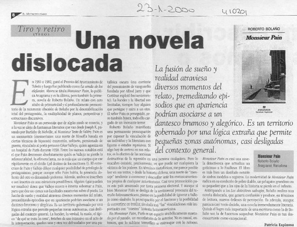 Una novela dislocada  [artículo] Patricia Espinosa