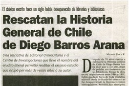 Rescatan la Historia General de Chile de Diego Barros Arana