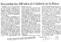 Recuerdan los 400 años de Calderón de la Barca  [artículo]