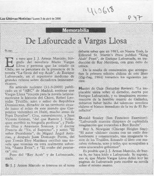 De Lafourcade a Vargas Llosa  [artículo] Filebo