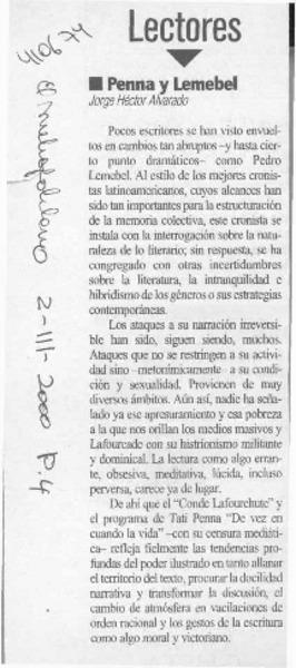 Penna y Lemebel  [artículo] Jorge Héctor Alvarado