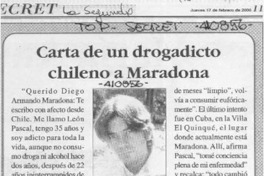 Carta de un drogadicto chileno a Maradona  [artículo]