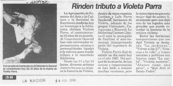 Rinden tributo a Violeta Parra  [artículo]