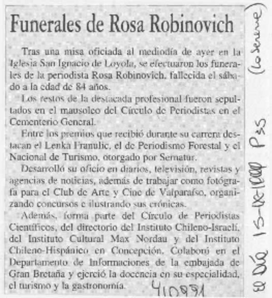 Funerales de Rosa Robinovich  [artículo]