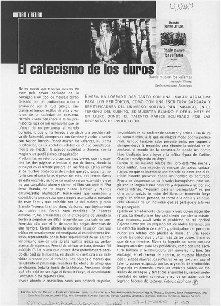 El catecismo de los duros  [artículo] Patricia Espinosa