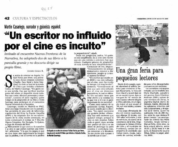 "Un escritor no influido por el cine es inculto"  [artículo] Andrés Gómez B.