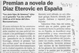 Premian a novela de Díaz Eterovic en España  [artículo] S. U.