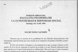 Hacia una filosofía de la autenticidad e identidad social  [artículo] Mauro Tapia y Alvarez