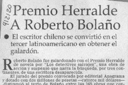 Premio Herralde a Roberto Bolaño  [artículo]