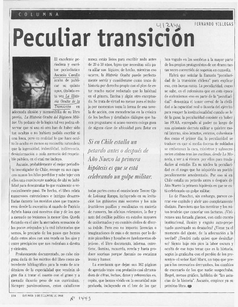Peculiar transición  [artículo] Fernando Villegas