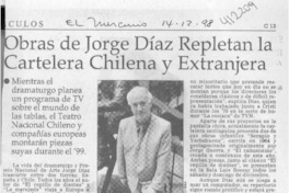 Obras de Jorge Díaz repletan la cartelera chilena y extranjera  [artículo]