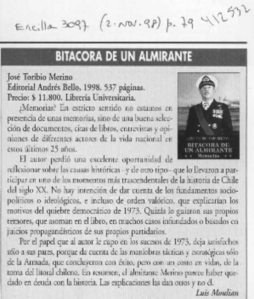 Bitácora de un almirante  [artículo] Luis Moulian