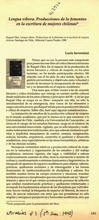 Lengua víbora, producciones de los femenino en la escritura de mujeres chilenas  [artículo] Lucía Invernizzi