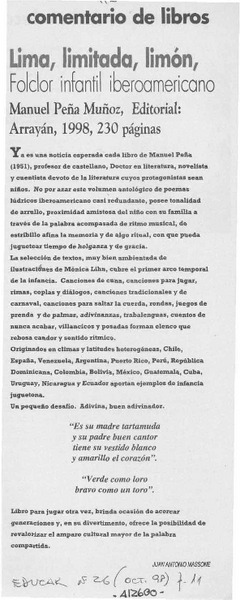 Lima, limitada, limón  [artículo] Juan Antonio Massone