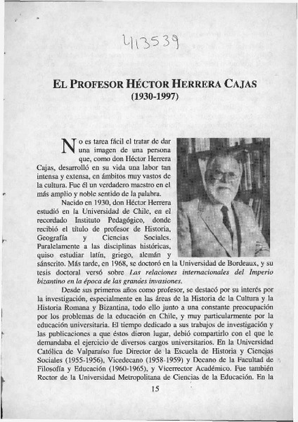 El profesor Héctor Herrera Cajas  [artículo] Miguel Castillo Didier