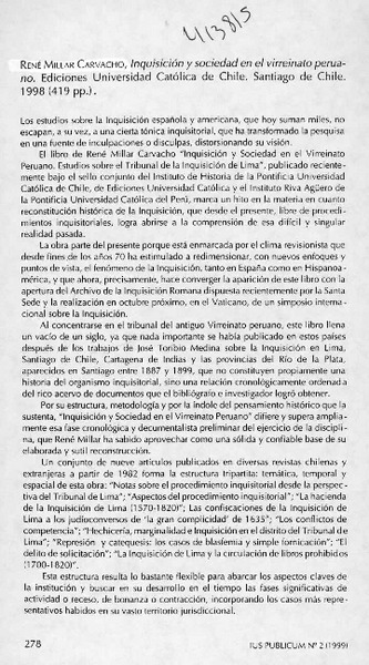 Inquisición y sociedad en el virreinato peruano  [artículo] Isabel Cruz de Amenábar