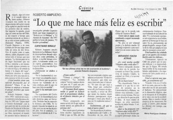 "Lo que me hace más feliz es escribir"  [artículo] Mario Rodríguez Ordenes
