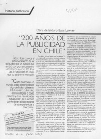"200 años de la publicidad en Chile"  [artículo] Julia Hemmelman