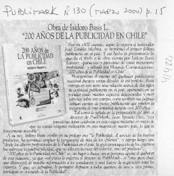 "200 años de la publicidad en Chile"  [artículo]