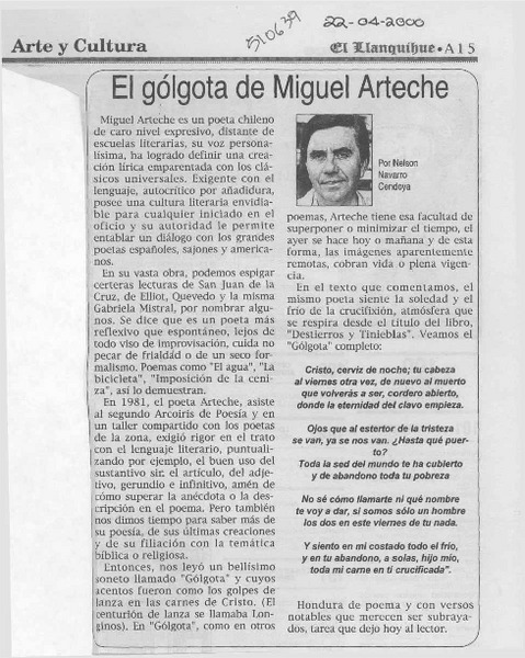 El gólgota de Miguel Arteche  [artículo] Nelson Navarro Cendoya