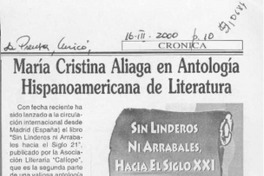 María Cristina Aliaga en Antología Hispoanoamericana de Literatura  [artículo]