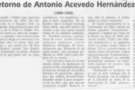 Retorno de Antonio Acevedo Hernández  [artículo] Luis Merino Reyes