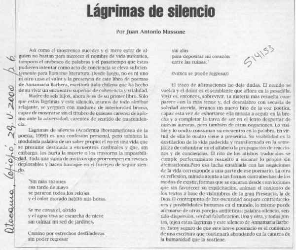 Lágrimas de silencio  [artículo] Juan Antonio Massone